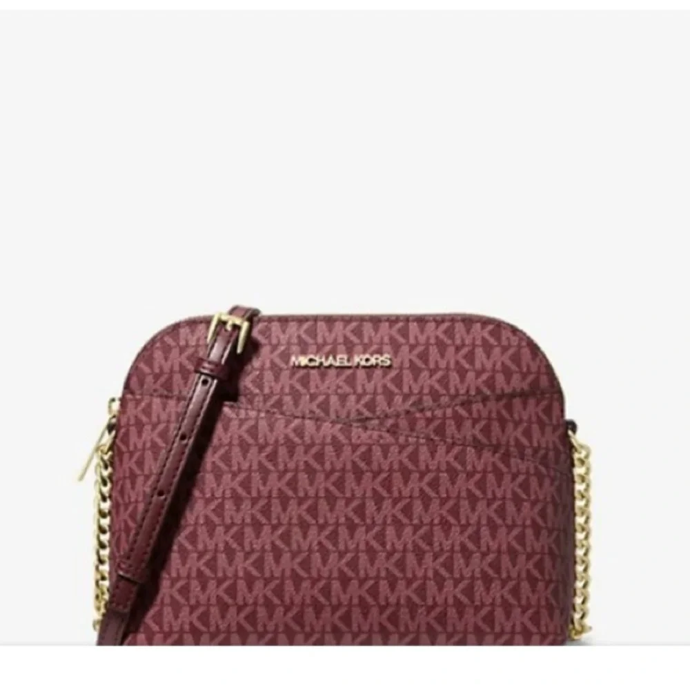 - Nwt! MICHAEL KORS Jet Set Medium Logo Dome Satchel Oxblood rouge somber